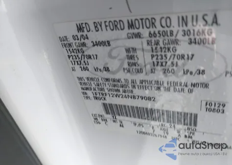 2004 Ford F-150 Stx/Xl/Xlt из США, поврежденный, VIN 1FTRF12W24NB79082